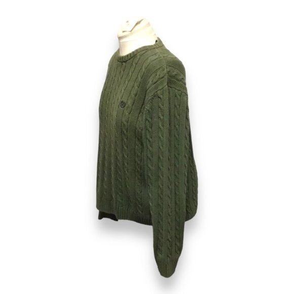 Chaps Vintage Mens Long Sleeve Crew Neck Cable-knit Sweater, Green, size L - Picture 2 of 8